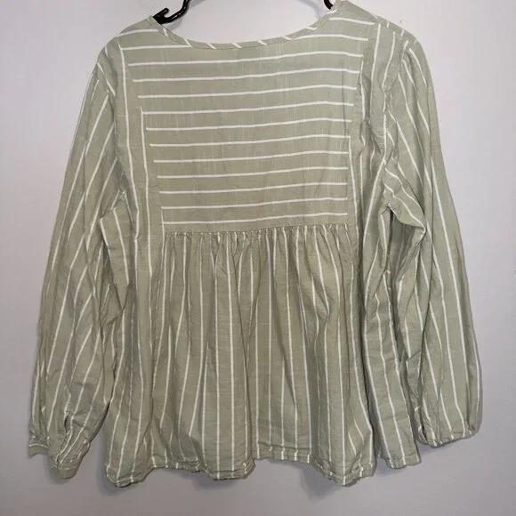 Lucky Brand Womens Striped Peasant Blouse Size Large Long Sleeve - Picture 5 of 7